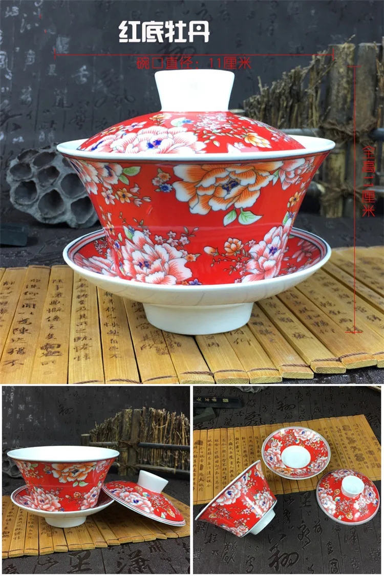 Sancai gaiwan Цзиндэчжэнь фарфор 200 мл восемь сокровища чайная чаша китайский синий и белый фарфор чайная чашка и блюдце набор