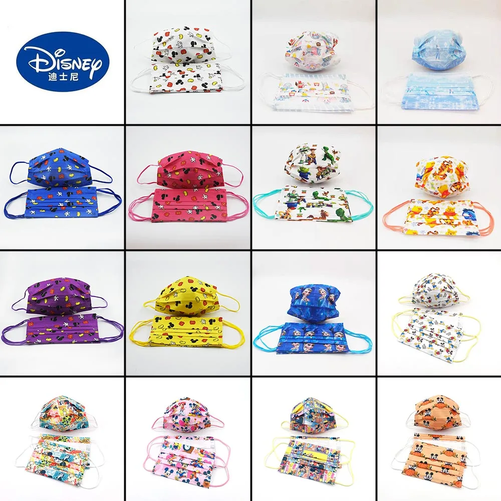 

50Pcs Disney Child Disposable Mascarillas Cute Cartoon Mickey Spiderman Frozen Anime Print Masks Kids 3-Layer Protective Masque