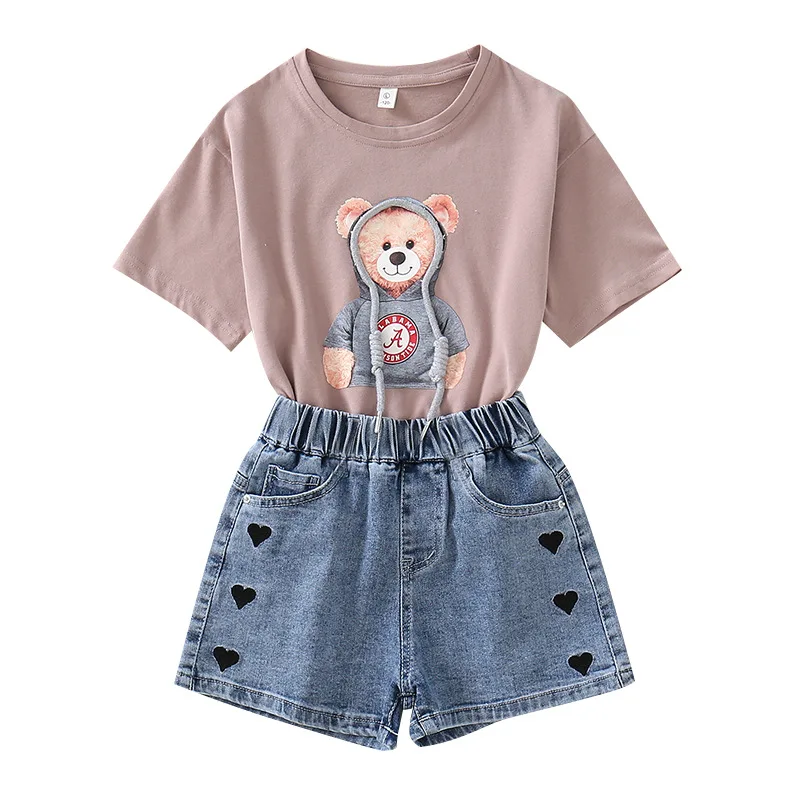 

Children Denim Shorts Sets Girls Summer Clothes Cartoon T-Shirt+Short Jeans Two-Piece Suits Cotton Thin Comfortable Kids Outfits
