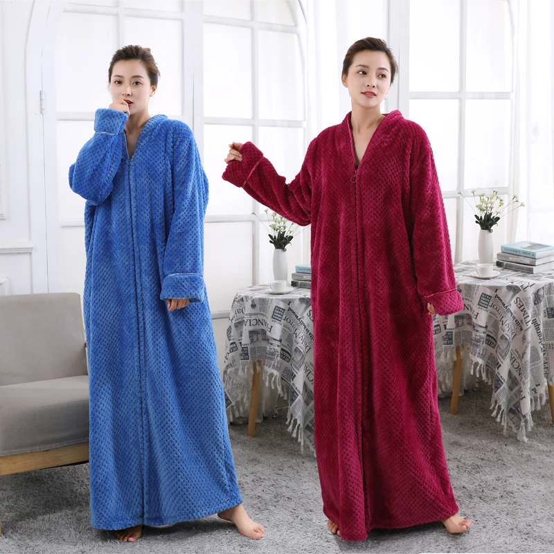 

Women Plus Size Ultra Long Thickening Warm Bathrobe Lovers Winter Flannel Thermal Bath Robe Pregnant Robes Femme Dressing Gown