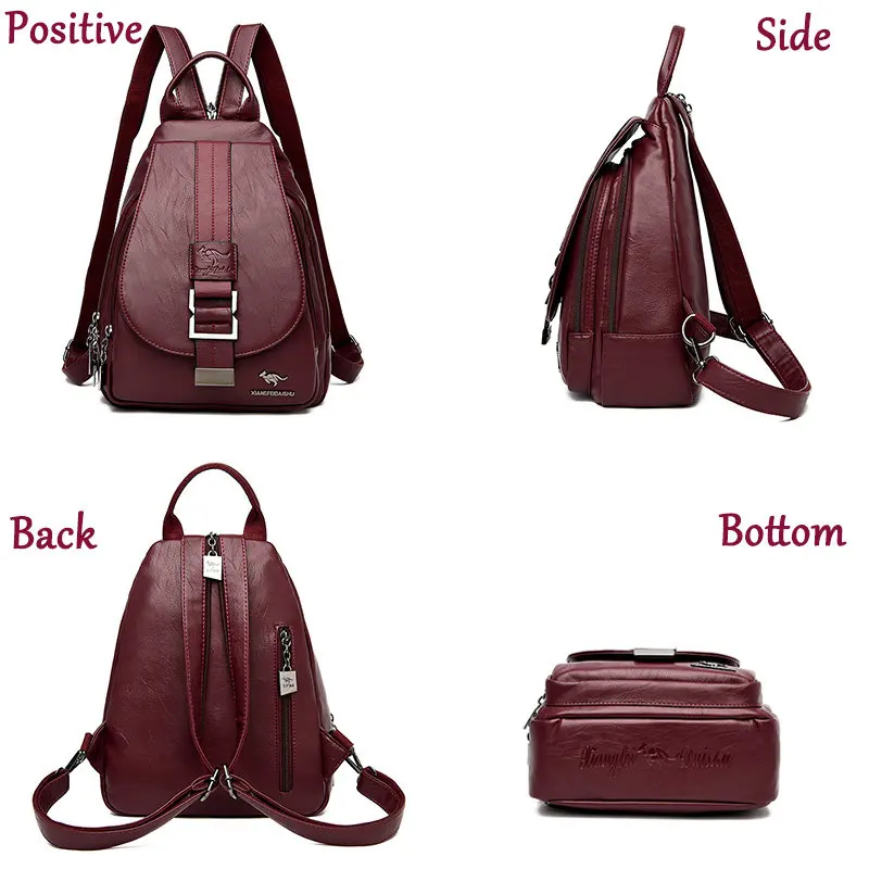 Винтажный рюкзак женский кожаный школьный высококачественный черный большая