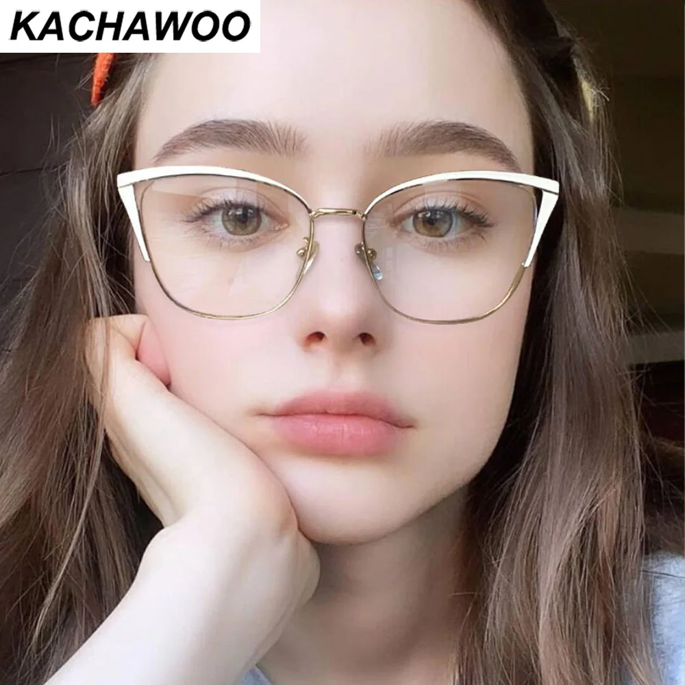 

Kachawoo metal blue light blocking glasses female optical for computer metal cat eye glasses frame women high quality white pink