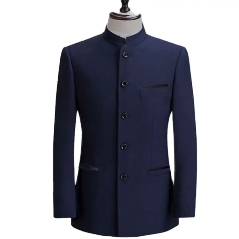 

Пиджак мужской с воротником-стойкой, приталенный Блейзер в китайском стиле, деловой Повседневный пиджак, пальто в китайском стиле, 4XL