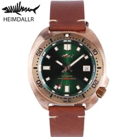 heimdallr mens turtle diver watch green dial brushed cusn8 bronze case sapphire crystal nh35 automatic movement leather band