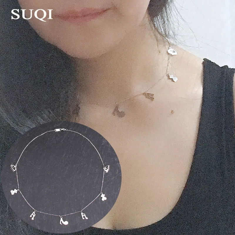 SUQI, не выцветающее ожерелье из нержавеющей стали, якорь, Бабочка, звезда, примечание, женское колье, серебряные ожерелья, подвески, Женская цепочка, ювелирное изделие