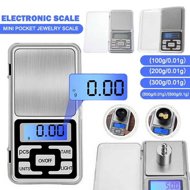 

Mini Digital Scale 100/200/300/500g 0.01/0.1g High Accuracy Backlight Electric Pocket For Jewelry Gram Weight Kitchen