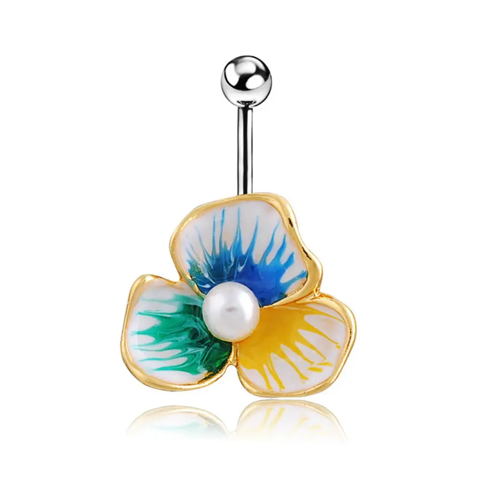 

2020 New Lotus Flower Medical Women Reverse Belly Button Ring Beautiful Navel Piercing Body Fashion Jewelry Best Gift