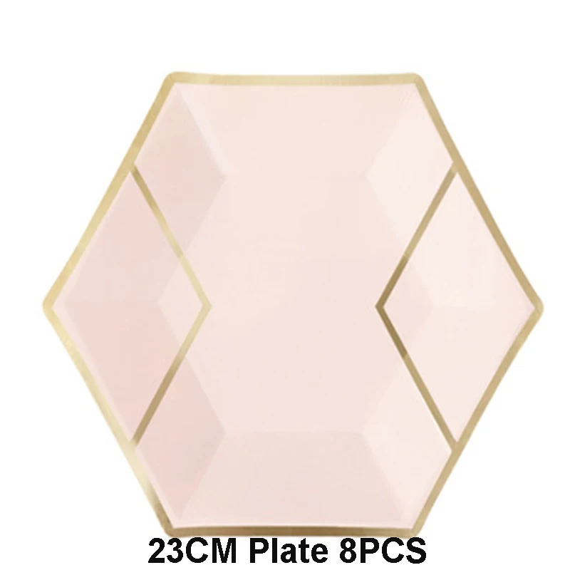 9inch plate 8pcs Розовое золото в полоску одноразовая посуда на день рождения тарелки Позолоченные бумажные соломинки/чашка украшение стола свадебные принадлежности для вечеринок - Цвет: 9inch plate 8pcs
