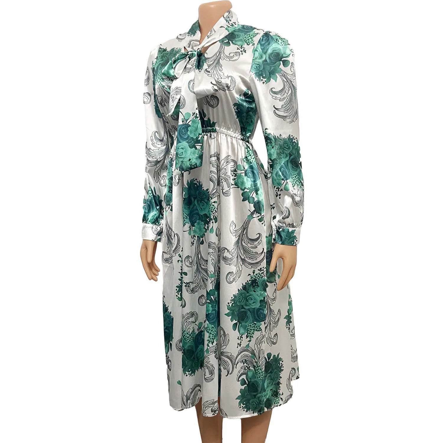 

Autumn 2020 Women's Temperament Commuting Fashion Leisure High-Waisted Printing Europe And The United States Large Slim Dress