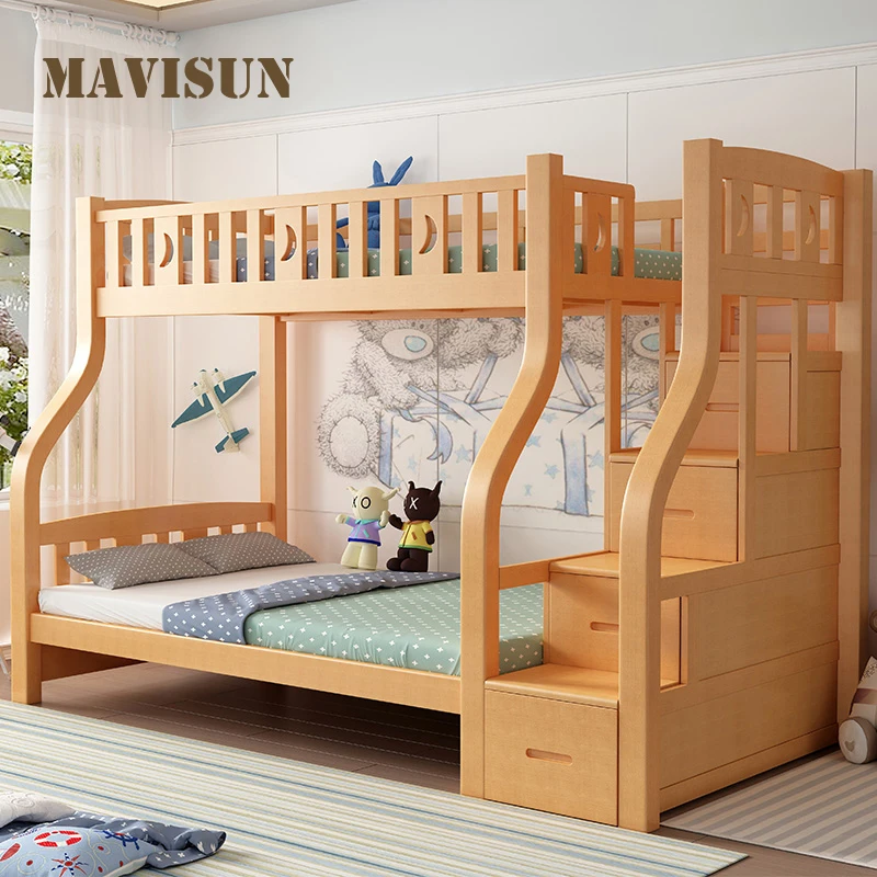 

Двухъярусная кровать из цельной древесины для взрослых и детей-многофункциональная двухслойная кровать из Букового дерева для матери и ре...
