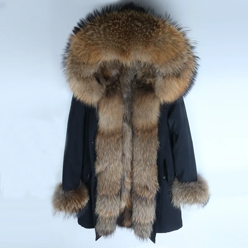 Мужская парка с воротником из меха енота длинная теплая большого размера