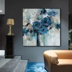 Абстрактная синяя Цветочная Картина на холсте Цветы Картина маслом принты плакаты Куадрос настенные картины для гостиной домашний декор
