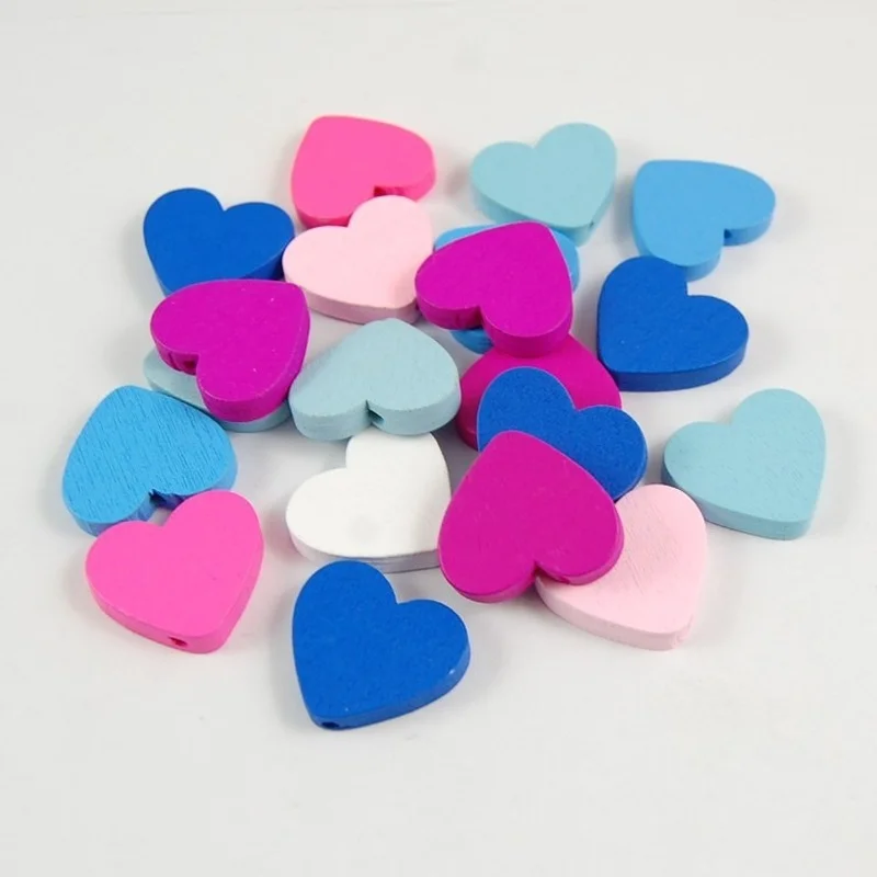 

50pcs Natural Colored Wood Hearts Beads with Holes 23*20MM Wooden Handing Materials Loose Spacer Beads for DIY Beading Crafts