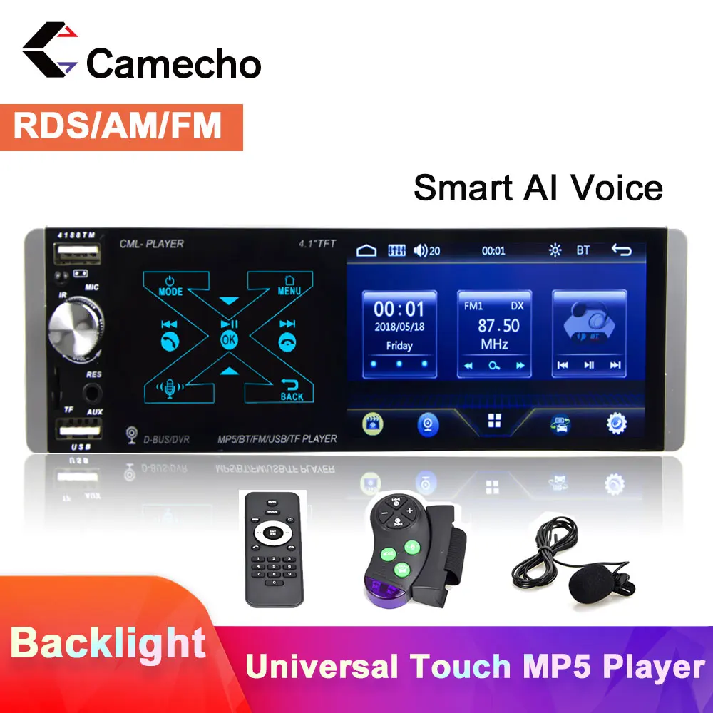 Camecho 1 Din автомобильное радио Bluetooth FM AM RDS стерео AI голосовое Авторадио для