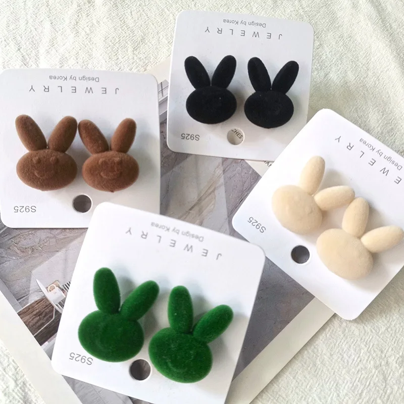

THJ 1Pair Small Plush Bear Stud Earrings Cute Rabbit Flocking Animal Earrings for Women Girls Ear Studs Jewelry Gifts