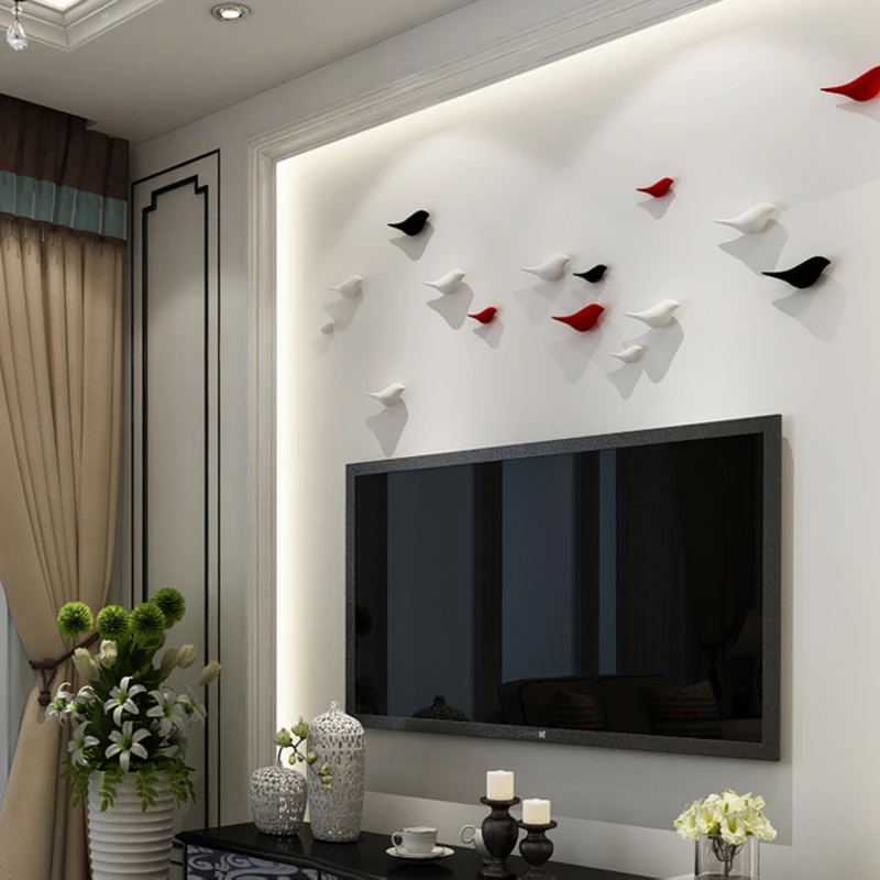 3D в форме птиц настенное полимерное металлическое покрытие офисные украшения