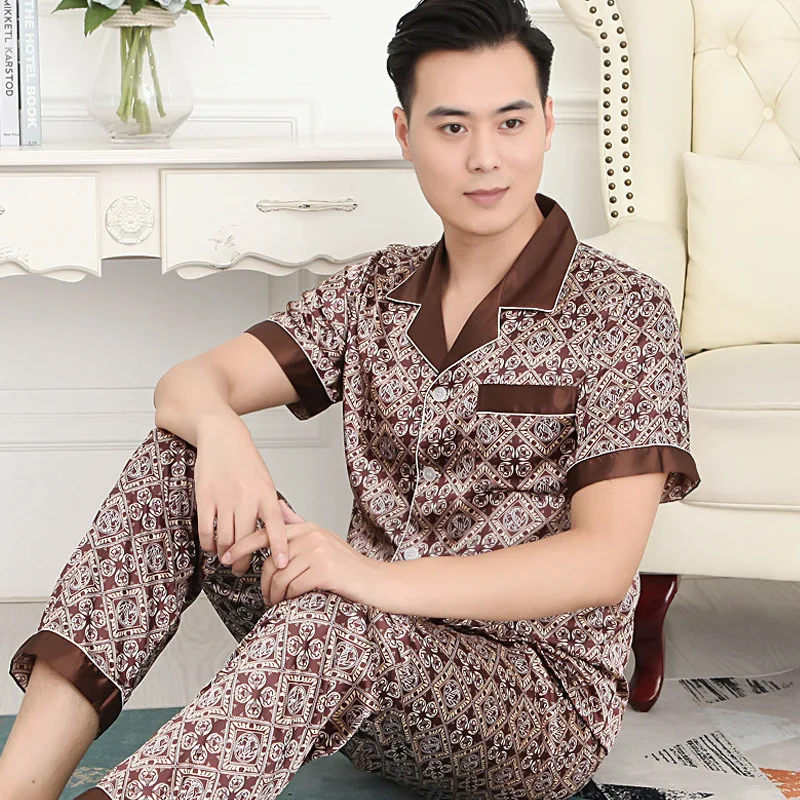 Mens Designer Pajamas Set Sleepwear Summer Silk Pajamas for Men Nightgown Home Soft Cozy Short Sleeve Sleep Tops Pants Pijamas