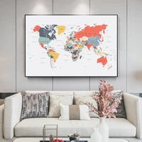 world map poster and print happy colors wall art canvas painting coral colorful wall picture for living room home decor cuadros