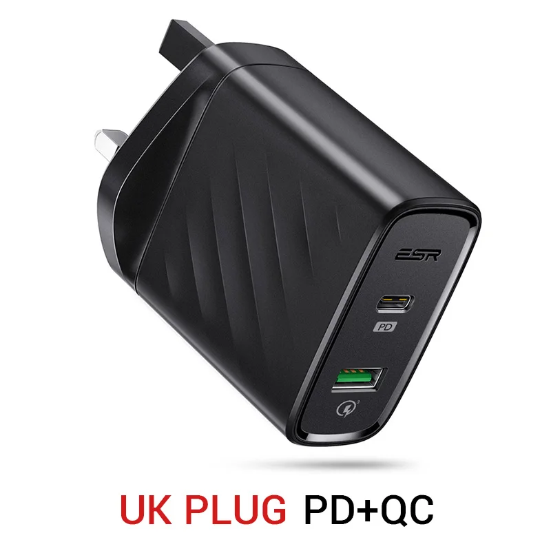 ESR USB C PD зарядное устройство 36 Вт двухпортовый Портативный Компактный настенный быстрое зарядное устройство для iPhone X XS XR XS Max iPad Pro EU US - Тип штекера: UK PD QC