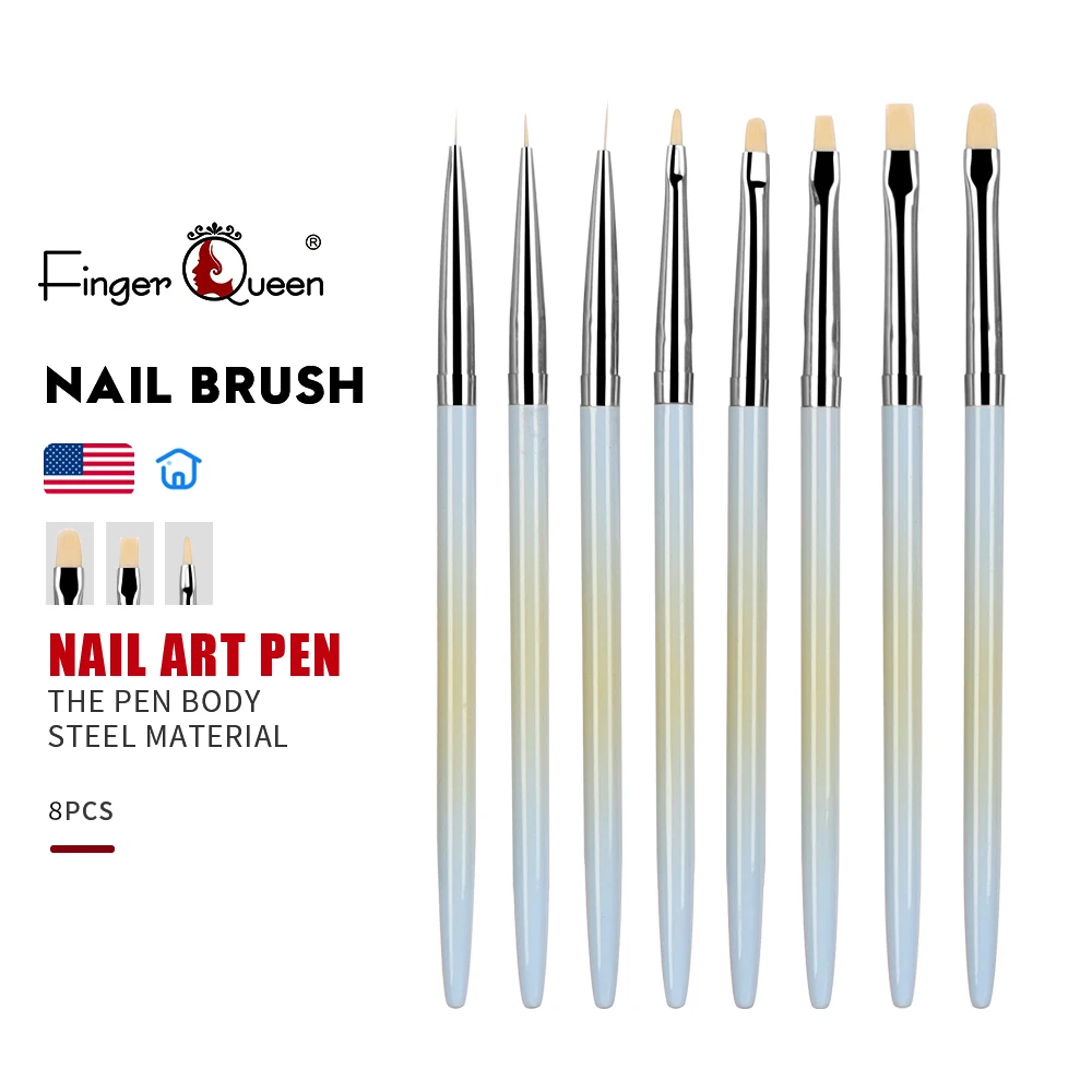 8Pcs Gradient Blue Brush For Manicure Uv Gel Nail Brush For Design Nails Art Accessories Logo Custom Factory Direct Sales