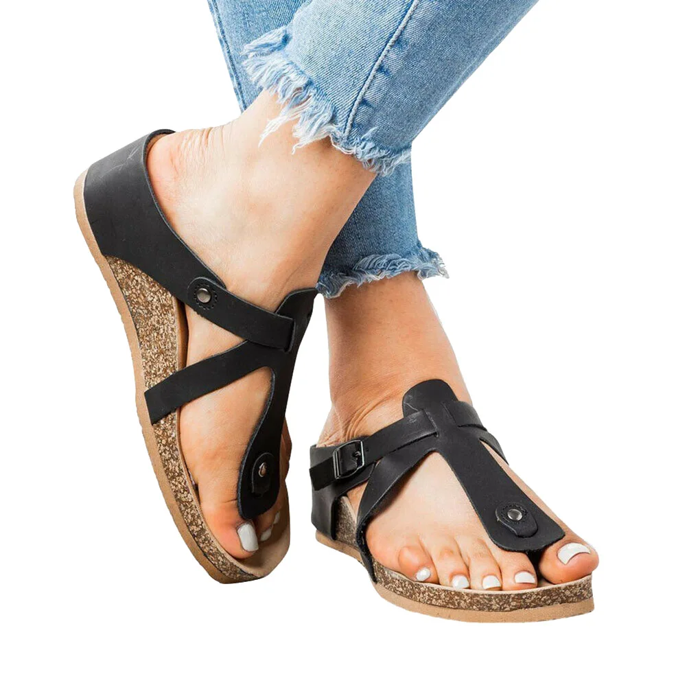 Новинка Женские летние пробковые сандалии с Т образным ремешком Мягкие