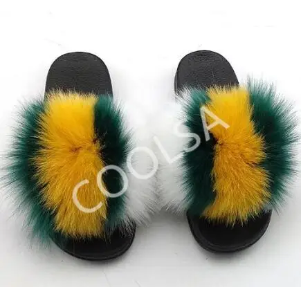 as pic shows COOLSA/женские нескользящие шлепанцы на плоской подошве с лисьим мехом; женские меховые шлепанцы; женские плюшевые меховые тапочки; Прямая поставка; обувь на меху; женская обувь; Лидер продаж - Цвет: as pic shows