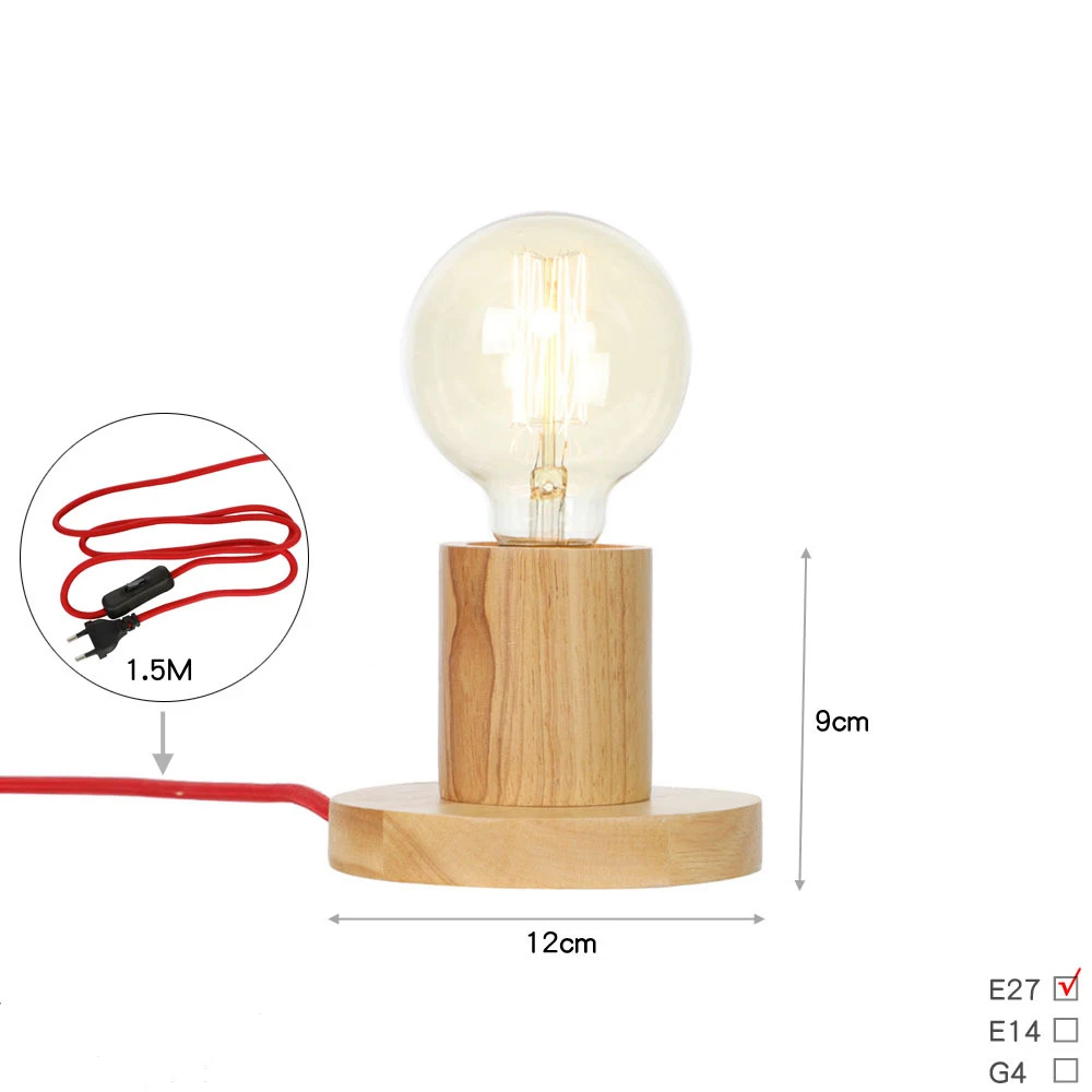 

Modern Table Lamp E27 Wood Desk Lamps Button Switch Edison LED Lights For Bedroom Living Room Home Art Decor Lighting