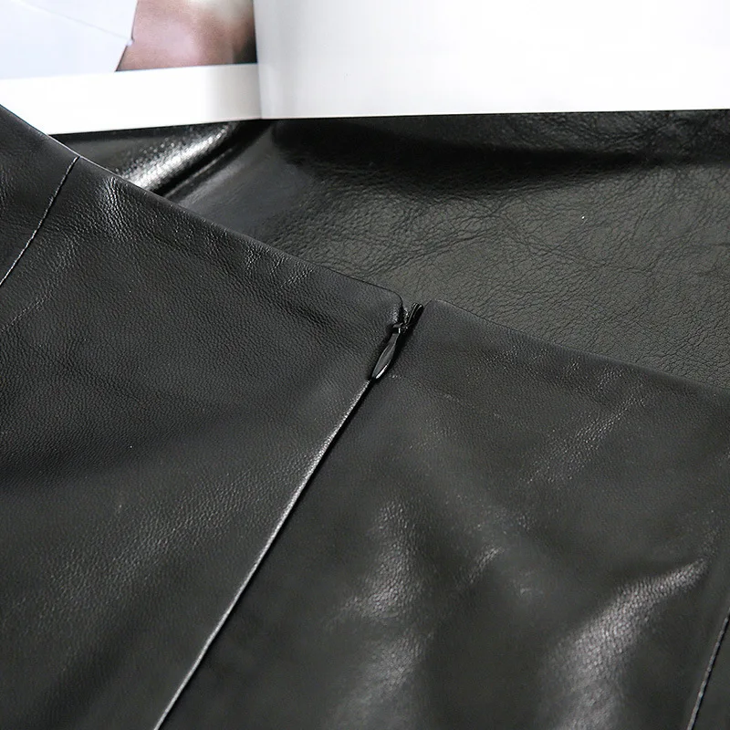 

Folk Floral Embroidery Mid-Calf Women Skirts High Waist A-Line Straight Harajuku Jupe Femme Streetwear Sheepskin Leather Skirt