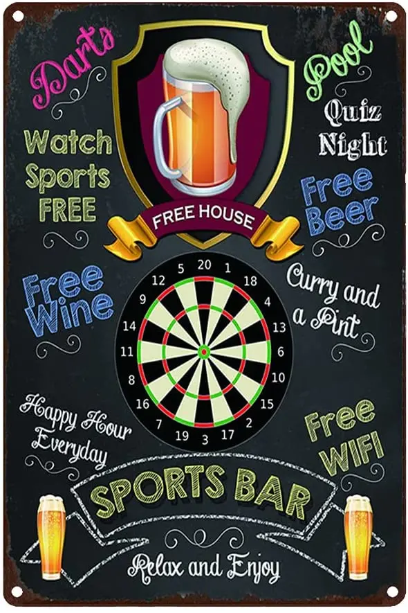 

Metal Sign Sports Bar Cocktail Tin Sign Vintage Pub Tin Sign Wall Decor Bar Chalkboard Drawing Iron Painting Decor 12 X 8 Inch
