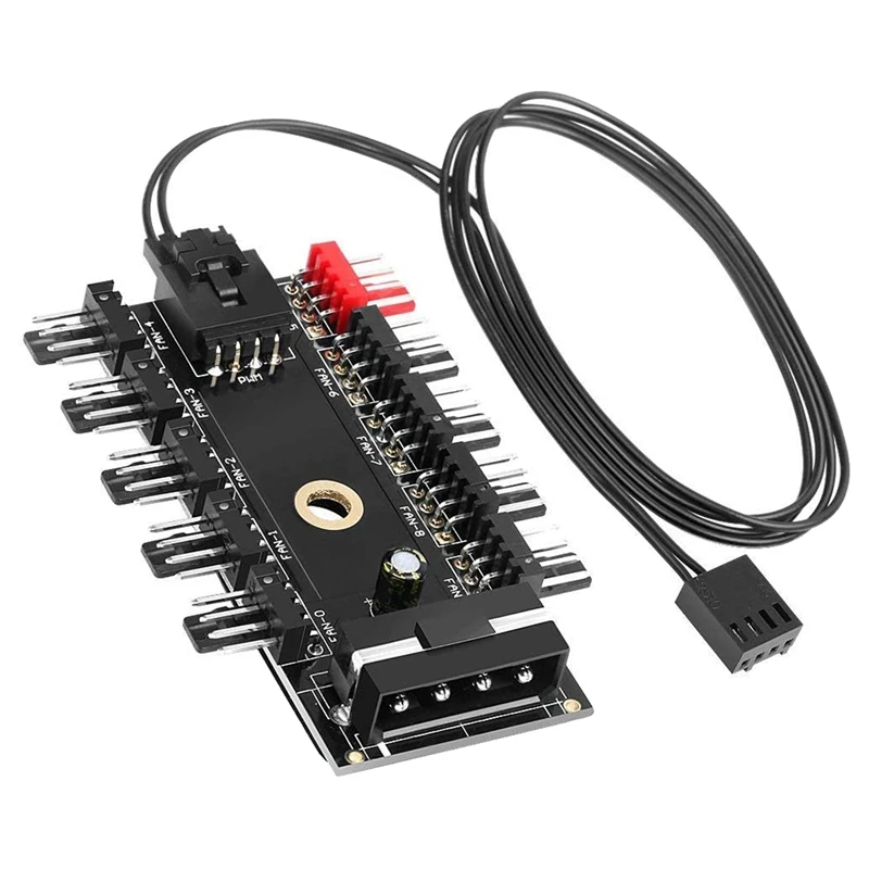 

10 Port PC Chassis Fan Hub CPU Cooling HUB 12V 4 Pin Fan PWM Hub Molex Controller