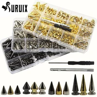 80180 sets punk rivet screw back studs and spikes kit with tools leather craft bullet cone diy for leather collar bracelet
