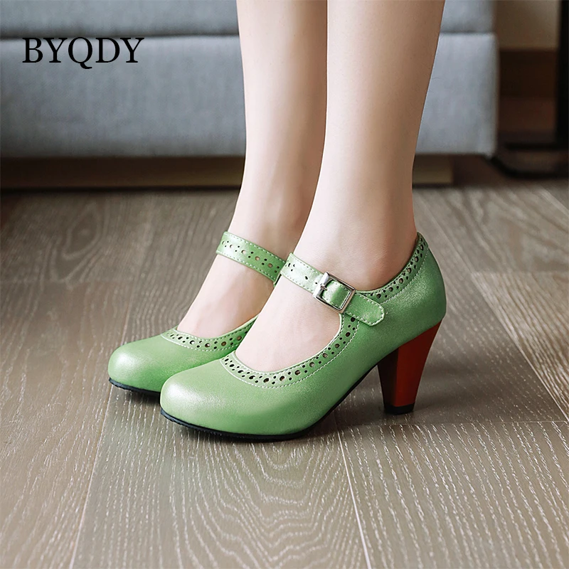 

BYQDY Elegant Spike High Heels Pumps Spring Women Shoes Flock Buckle Strap Wedding Party Round Toe Lady High Heels Pumps Large