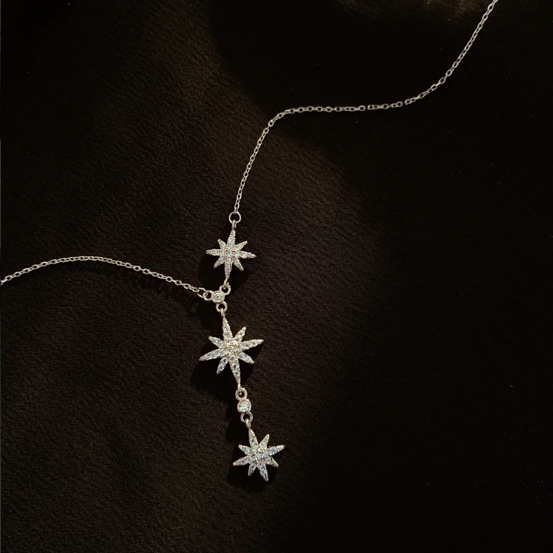 OBEAR Women's Zircon Star Pendant Necklace Silver Plated Choker for Wedding Party Jewelry Gift image 3