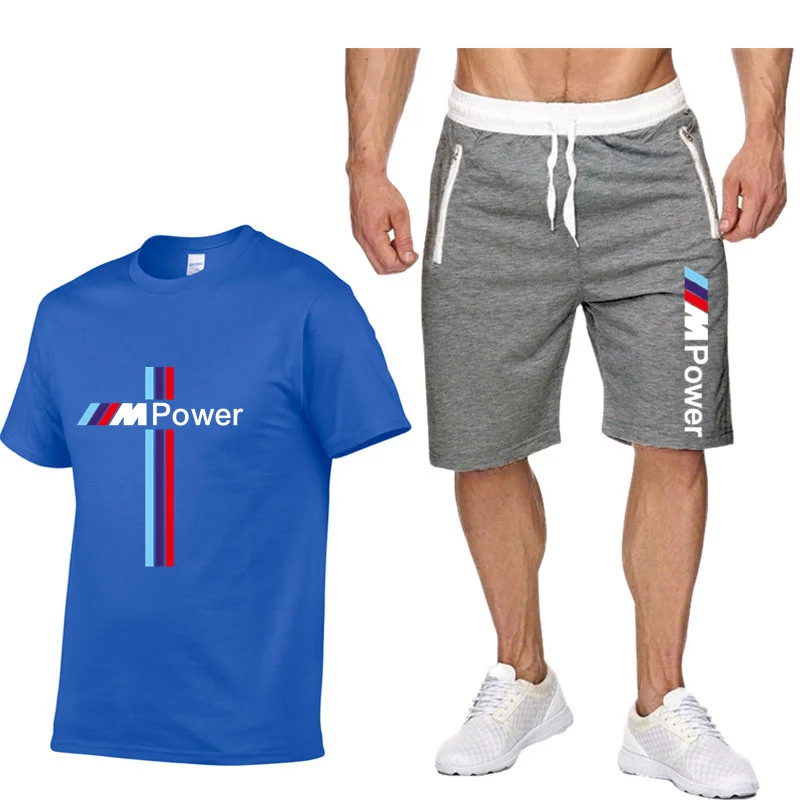 

2021New T-shirt 2 Pieces Sets Tracksuit AMG Printing Men Short Sleeves+Pants Pullover Sportwear Suit Casual Sports Men Clothes