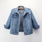 Весенне-осенняя Корейская тонкая короткая Модная тонкая стрейчевая джинсовая куртка с рукавом три четверти женская тонкая куртка большого размера