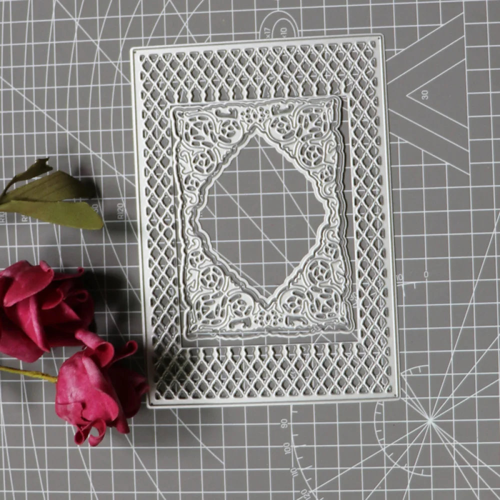 

Diamond Lattice Rectangle Frame Metal Cutting Dies for DIY Scrapbooking Photo Album Decor Embossing Paper Card Crafts Die Cut