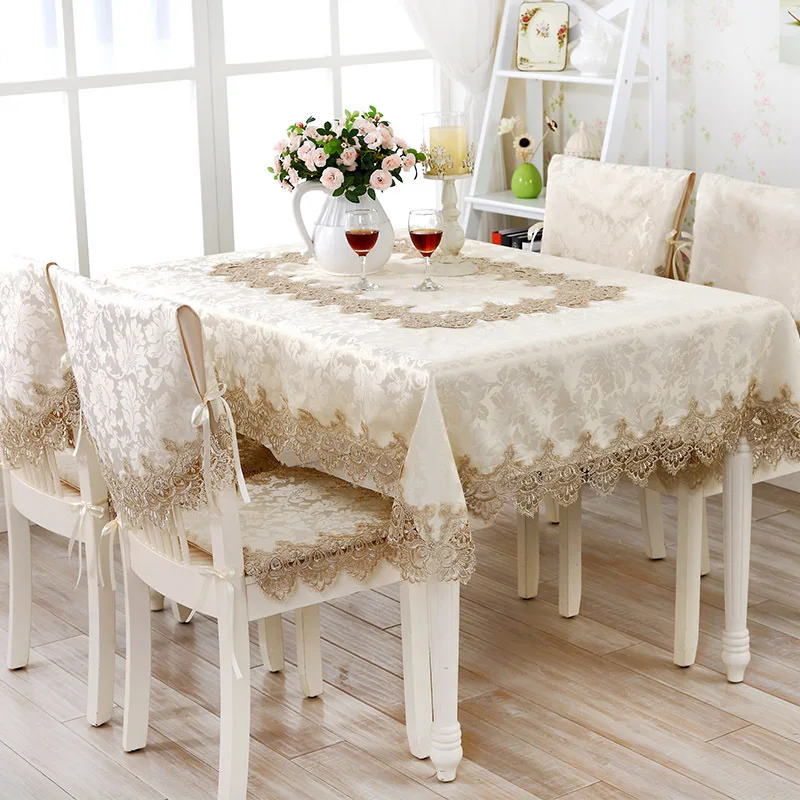 

Multifunctional 2021Home Textiles Hot Sale Elegant Lace Tablecloths Jacquard Wedding Table Cloth Chair Covers Decoration Towels