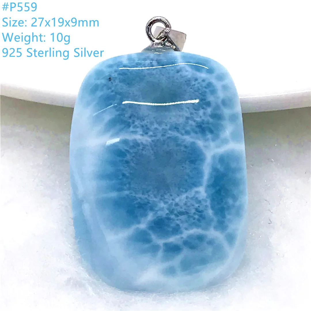 

Top Natural Blue Larimar Pendant For Women Man Healing Luck Gift 27x19x9mm Beads Dominica Crystal Gemstone Silver Jewelry AAAAA