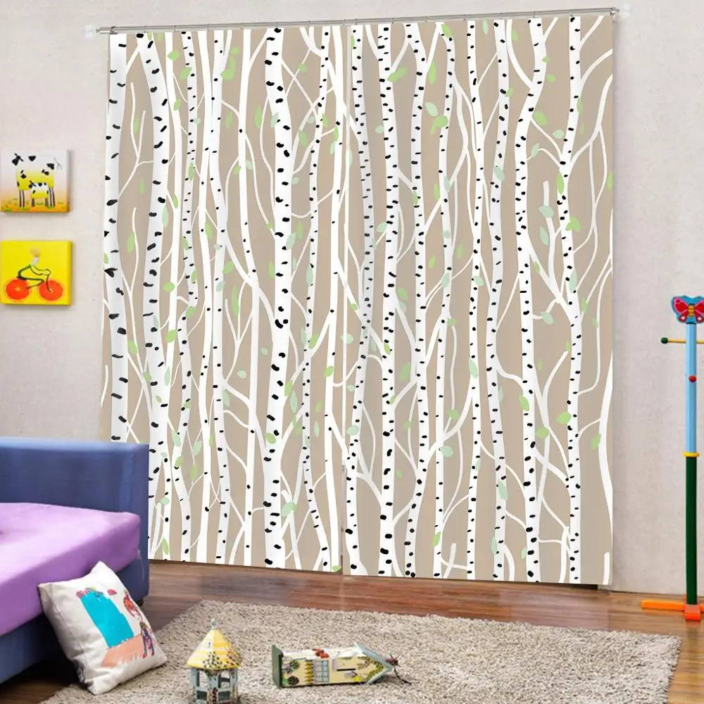 Стеклянные затемняющие Роскошные 3D занавески в виде березы для спальни гостиной