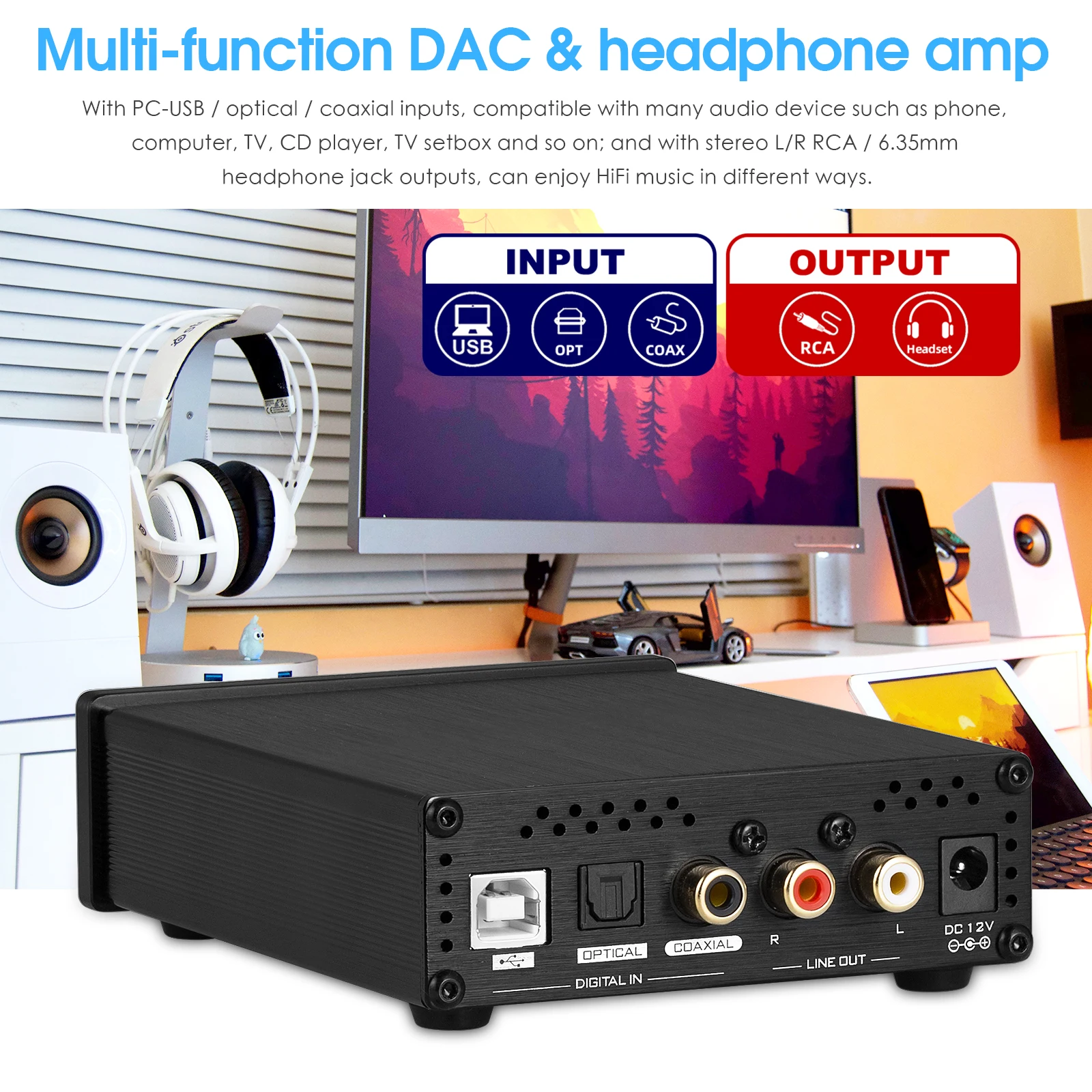 Дук аудио hi-fi двойной ES9038Q2M USB DAC коаксиальный/оптический цифро-аналоговый