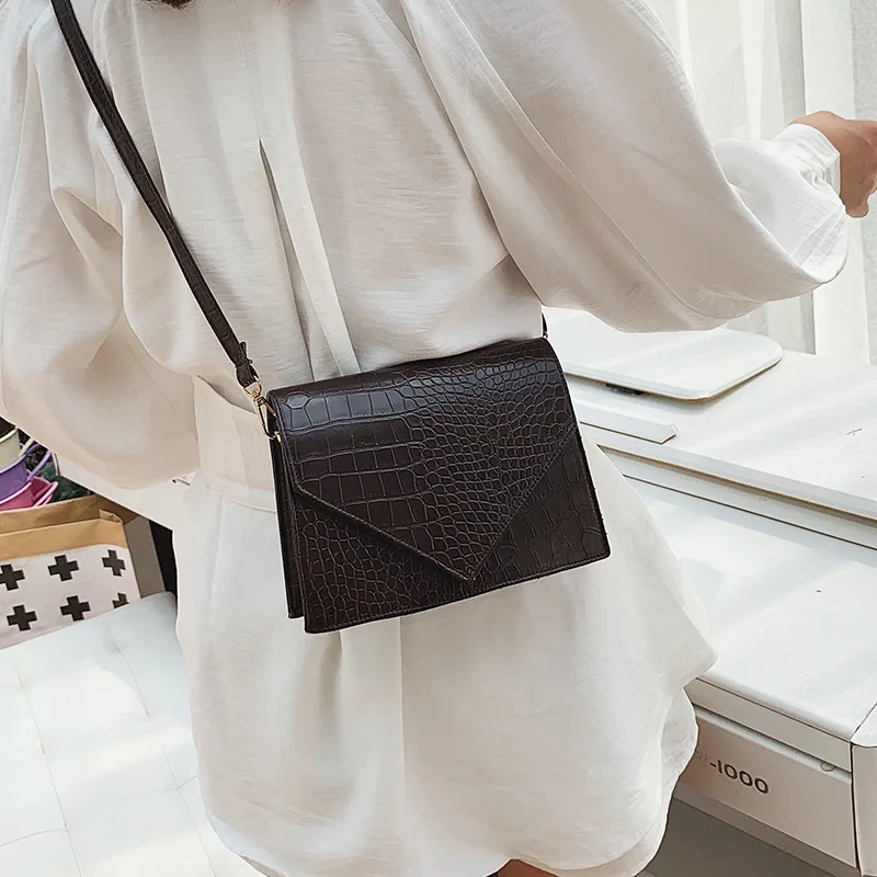 Retro Leather Stone Pattern Shoulder Bag Ladies Fashion Small Crossbody Simple Handbag Dark Brown | Багаж и сумки