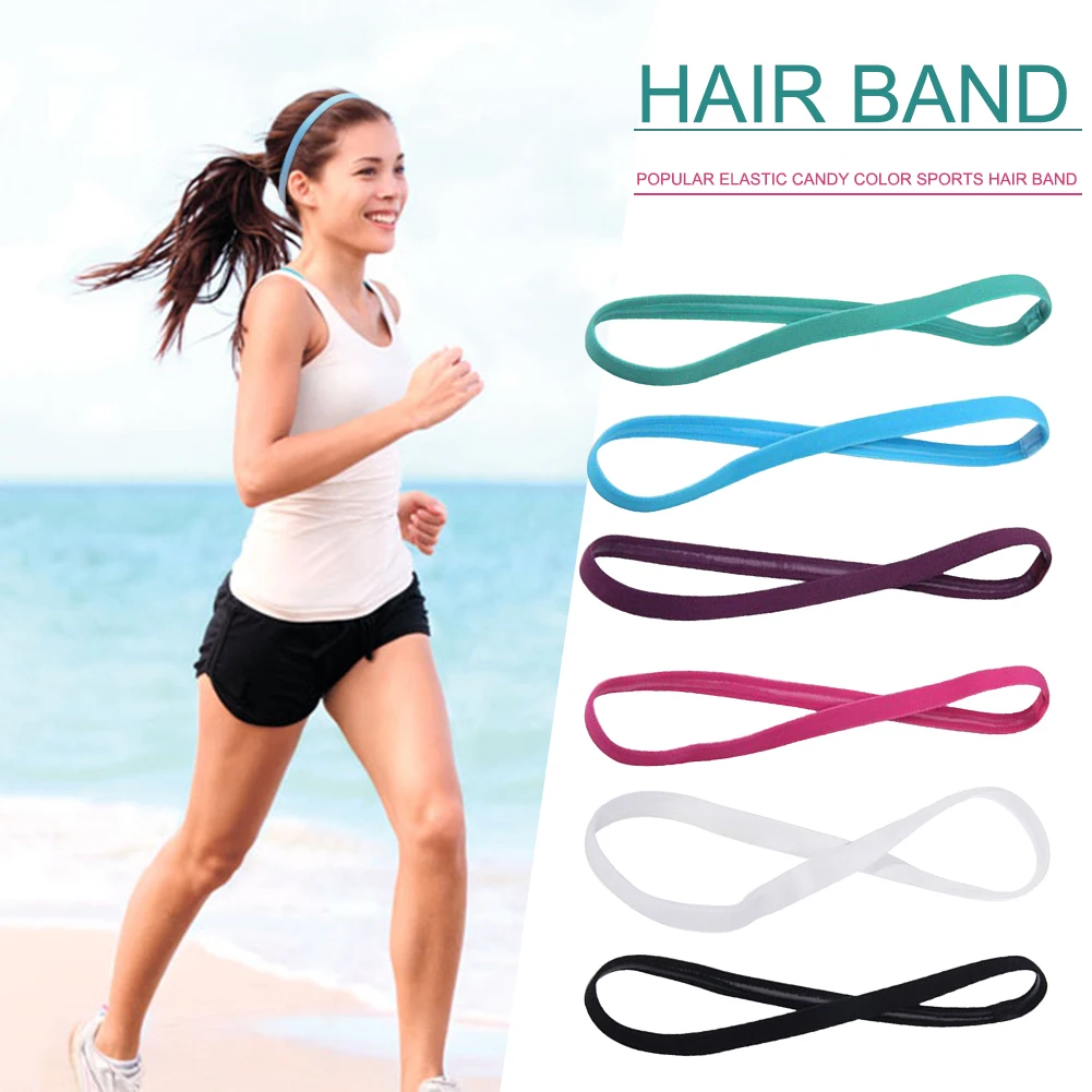 

1Pcs Women Sweatbands Football Yoga Pure Hair Bands Anti-slip Elastic Rubber Thin Sports Headband Men Hair Accessories Headwrap