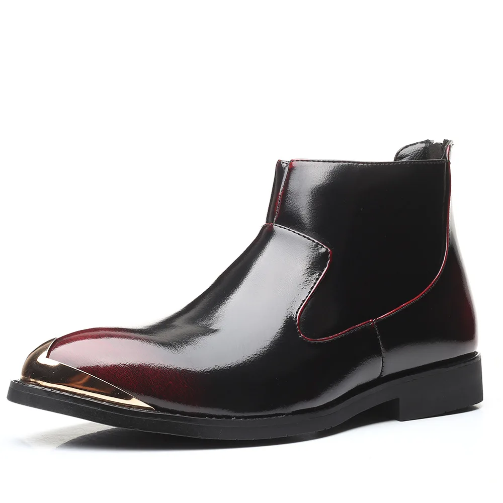 Осенние мужские кожаные ботинки с острым носком без застежки на молнии дышащие