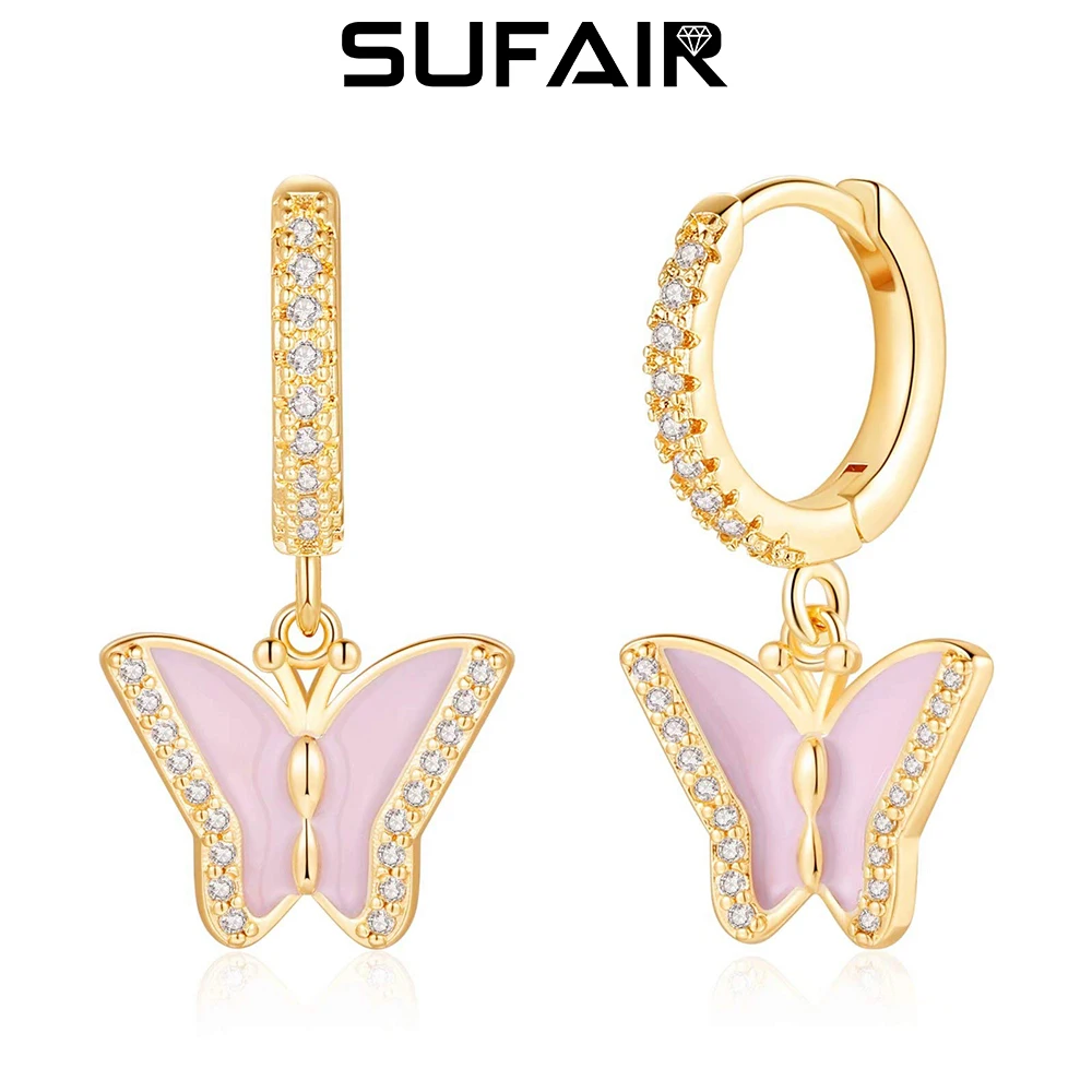 

Sufair 925 Sterling Silver Cute Pink Butterfly Earrings for Women 14k Gold Filled Delicate Animal Hoop Earrings Girl Jewelry