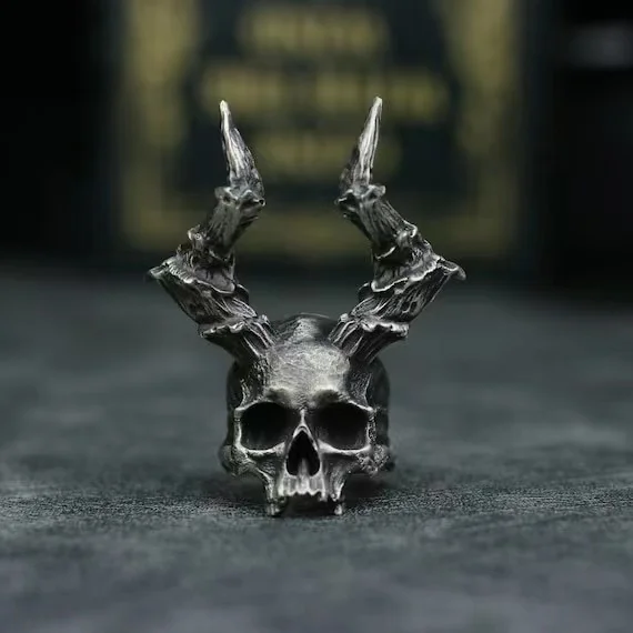 Detail 316L Stainless Steel Skull Ring Horned Satan Devil Punk Biker Rings for Men Male Jewelry Boyfriend Gift Dropshipping images - 6