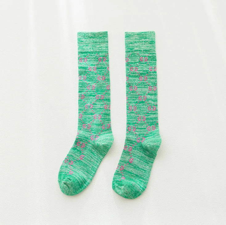 GREEN KNEE HIGH G Зимние женские чулки с перекрестными коленями, модные женские чулки с золотыми буквами, дамский чулок с высоким голенищем - Цвет: GREEN KNEE HIGH G