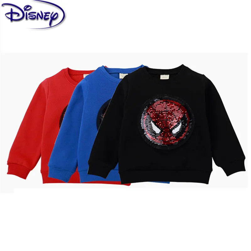 

Disney Children's Sweatshirt Thicken Spider-Man Sequin Magic Long Sleeves Round Neck Plus Velvet Jacket Top Children Jacket