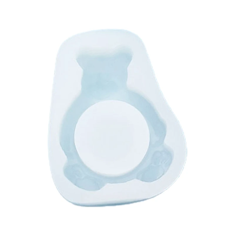 

L5YA Candle Holder Crystal Epoxy Resin Mold Bear Tea Wax Candlestick Silicone Mould