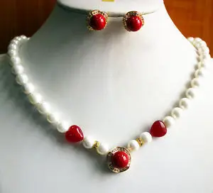 DYY Горячая Бесплатная Мода 8 мм белый жемчуг ожерелье 14 красная Серьга Кулон