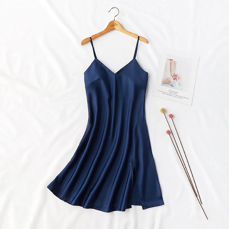 navy blue A Ярко-розовый женский Шелковый кружевной халат, свадебное платье для подружки невесты, кимоно, Одноцветный халат, ночная рубашка, халаты для подружки невесты, размер M-XL - Цвет: navy blue A